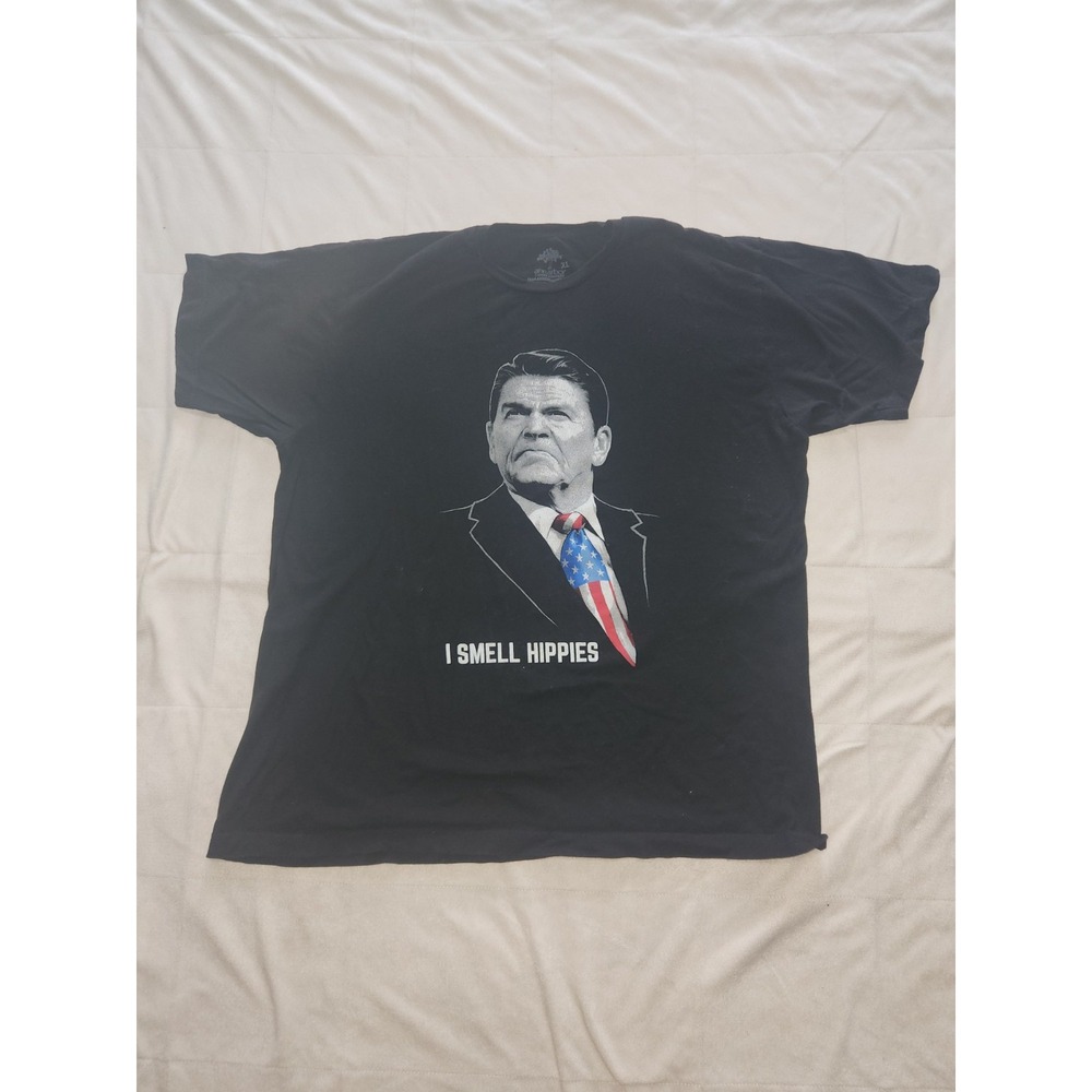 Ronald Regan "I Smell Hippies" Mens Black Short Sleeve Tshirt Size XL